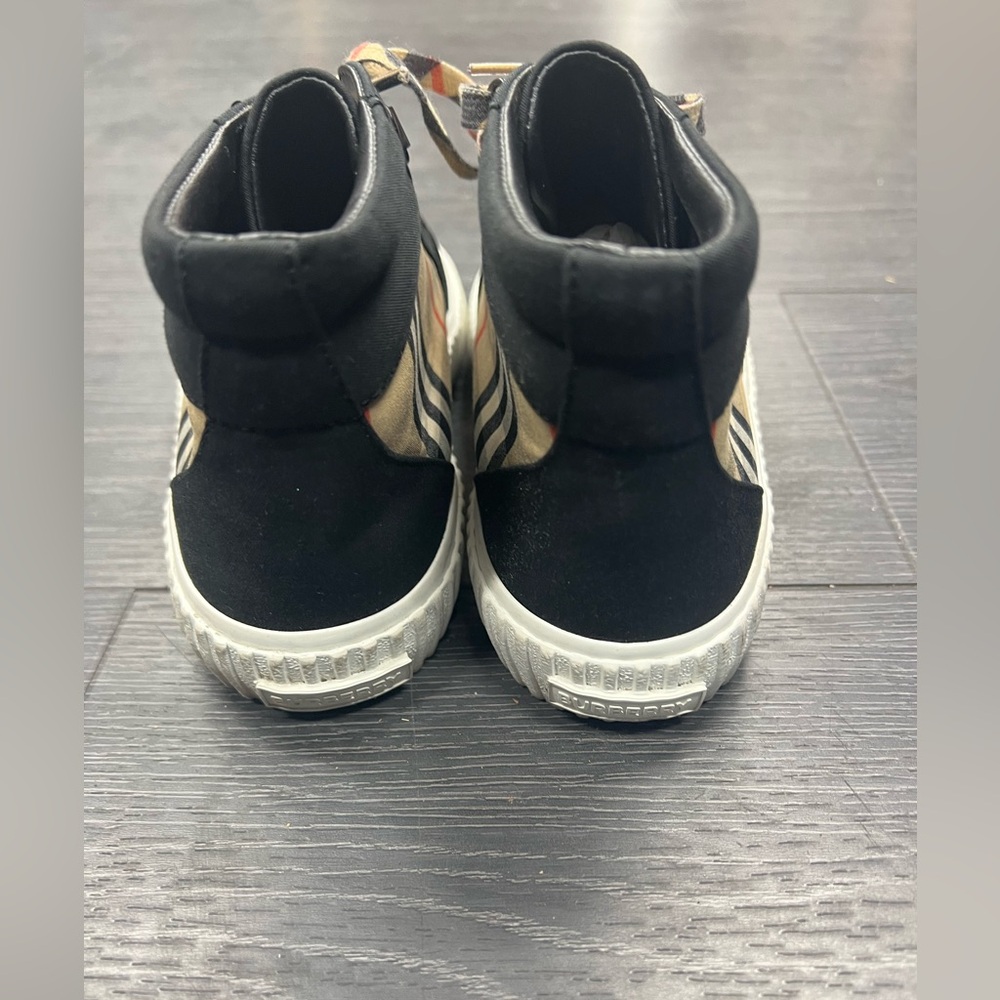 Burberry Kids Emmett Check High Top Sneakers Black and Beige Sz 34 - Picture 6 of 9